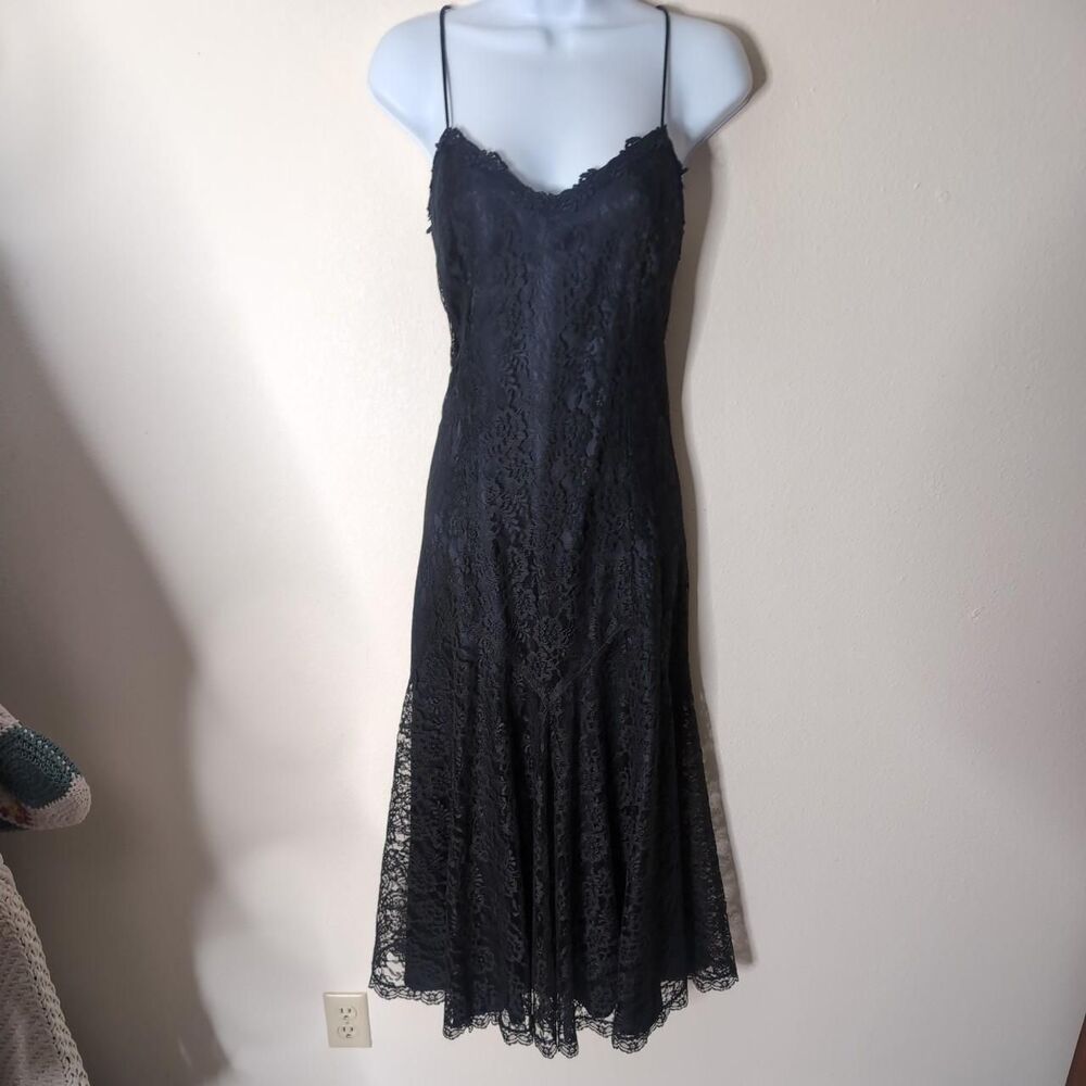 Vintage Gunne Sax Dress Black Lace Midi & Lace Bolero Shrug Romantic Gothic - Picture 6 of 8